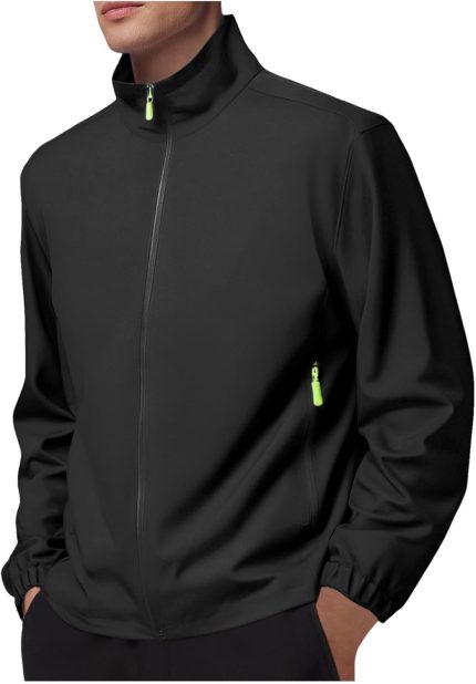 Men’s Lightweight Softshell Jacket Water Resistant Windbreaker High Collar Full Zip Outdoor Hiking Travel Casual Coat