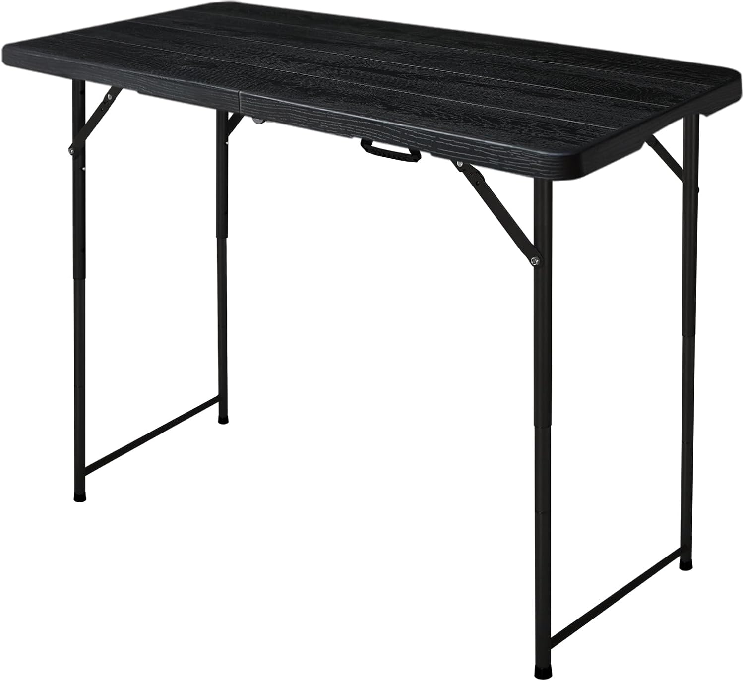 6161EC3IpcL._AC_SL1500_.jpg 4ft Folding Table, Portable Fold-in-Half Adjustable Height Utility Table for Indoor/Outdoor Use, Durable HDPE & Steel, Stable & Lightweight, Multi-Purpose, Black Woodgrain - Image 1