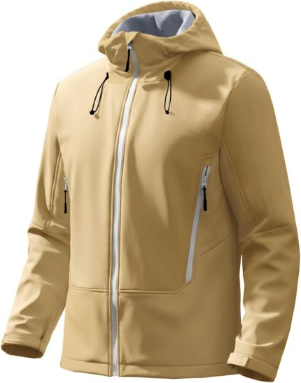 Mens Softshell Jacket Fleece Lined Windbreaker Color Block Rain Coat Waterproof Hooded Jackets for Hiking