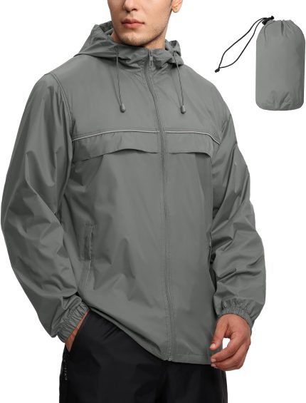 Mens Waterproof Windbreaker Rain Jacket Lightweight Packable Raincoat with Hood for Golf Hiking Travel S-6XL